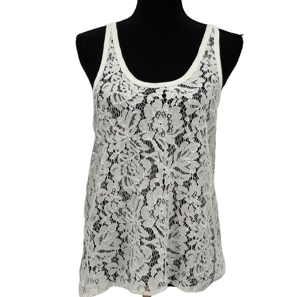 Chasor White Floral Lace Racerback Boho Coastal Grandmother Tank top Small - Picture 1 of 5